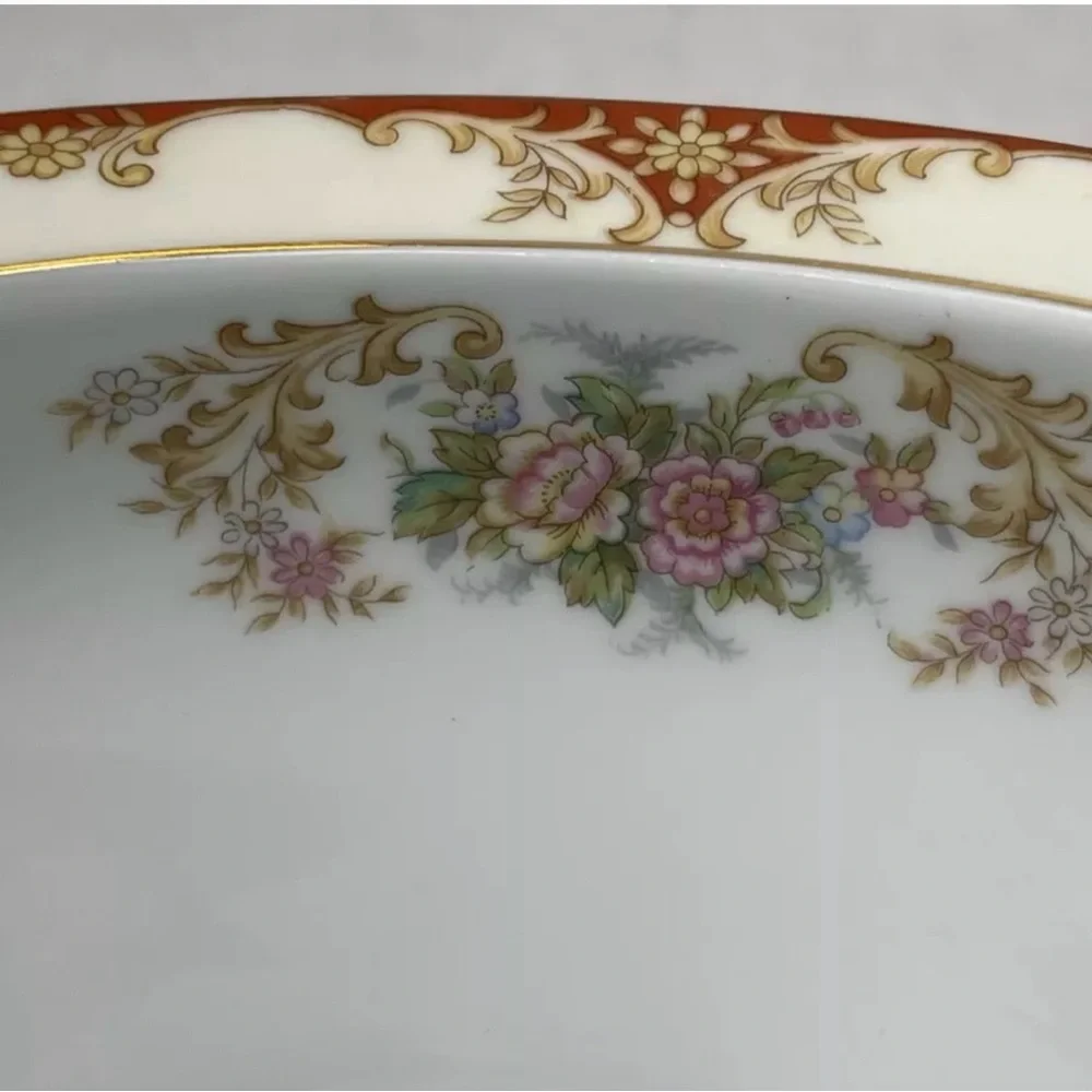 Noritake China Cardinal Rose Gravy Sauce Boat w Attached Tray Occupied Japan